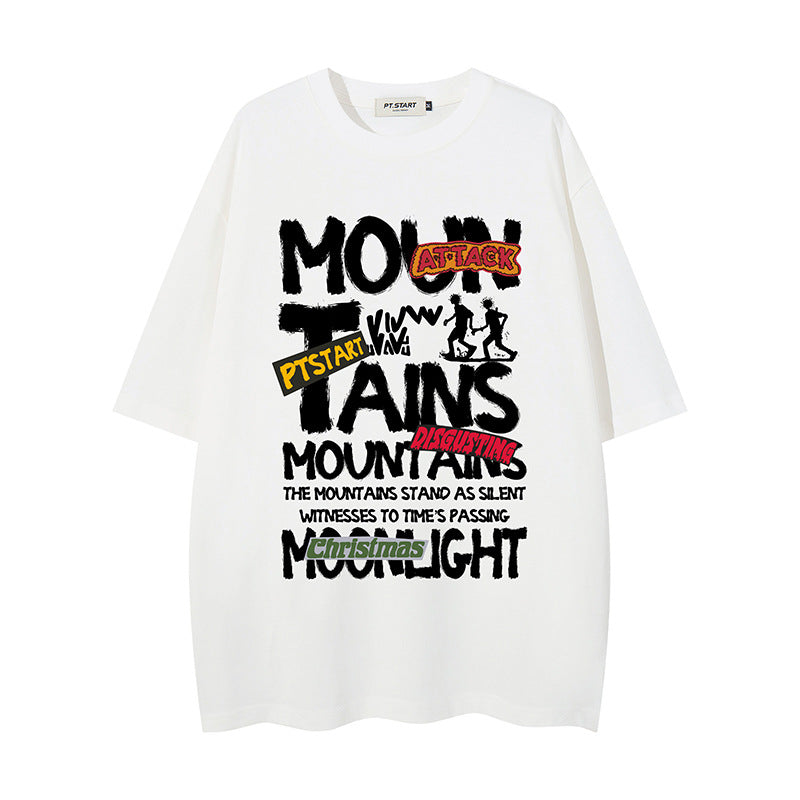 Graffiti letter printed short sleeved shirt