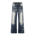 Color blocking white washed denim micro pull pants