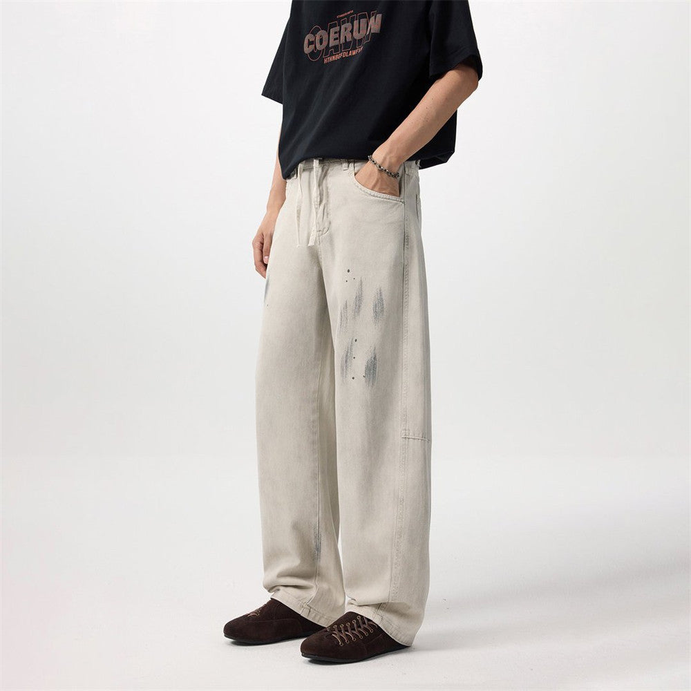 Paint graffiti make old dirty straight leg jeans