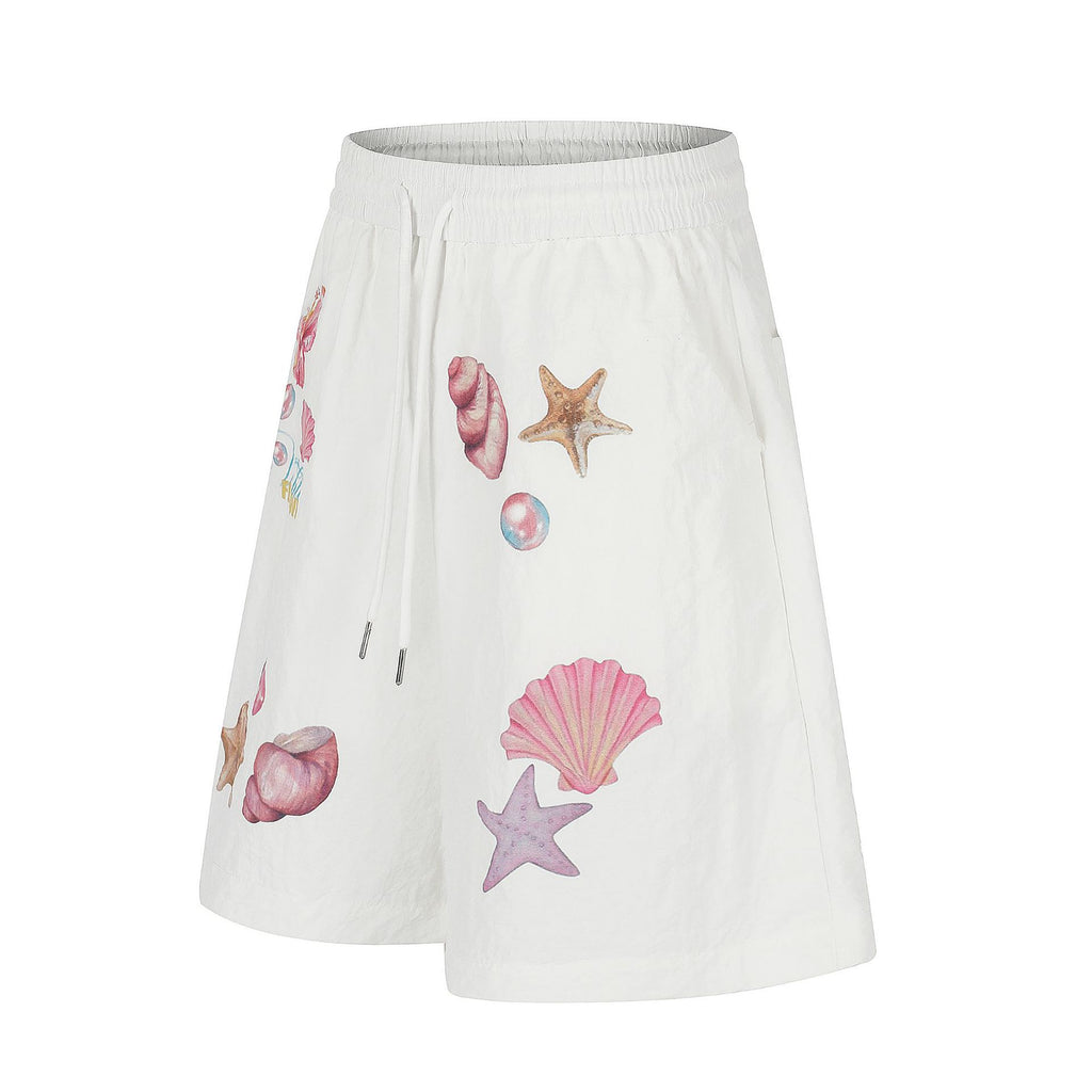 Shell Print Quick-Dry Shorts , Loose Fit Versatile Cool-Feeling Casual Five-Panel Pants