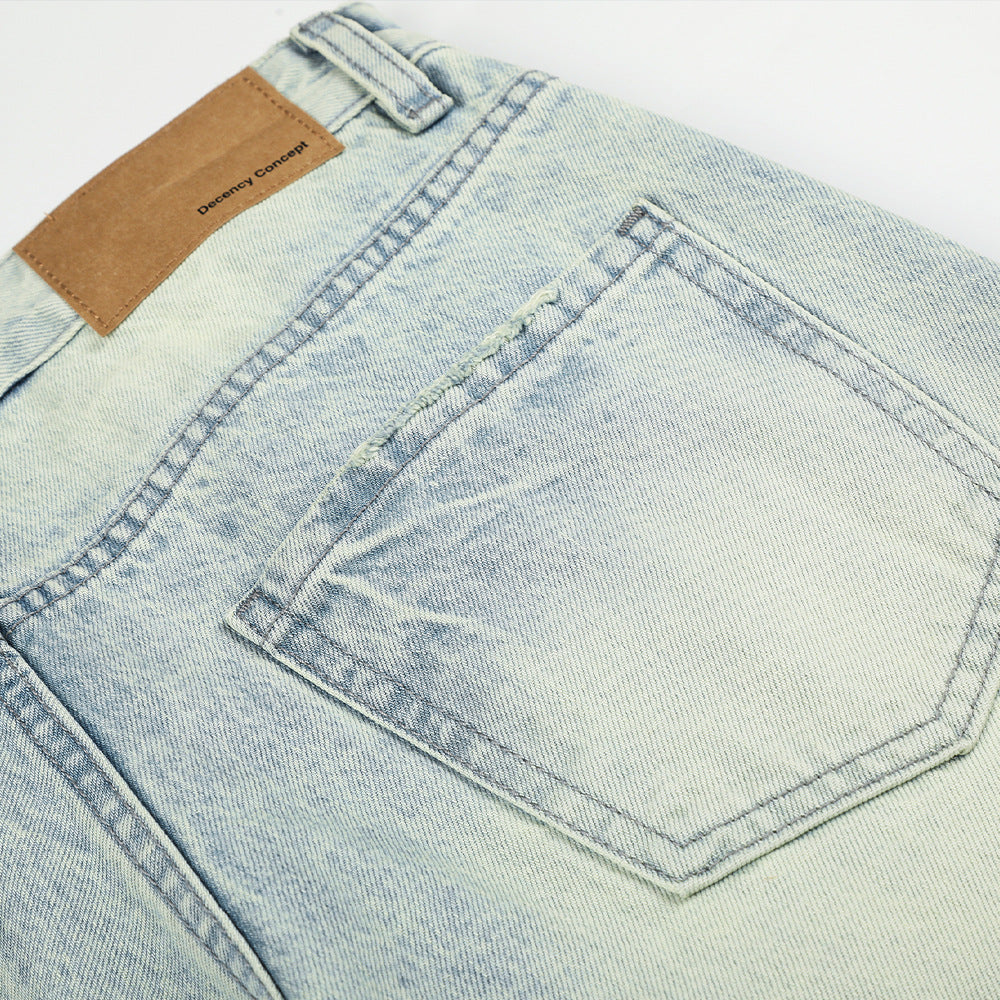 Light colored washed distressed jeans