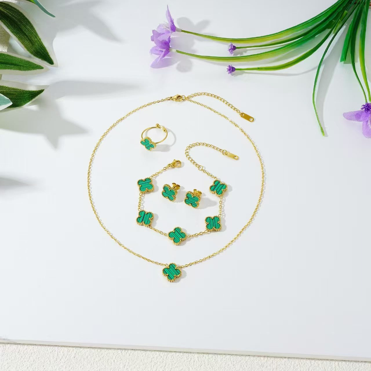 13mm double-sided clover set necklace bracelet women's set