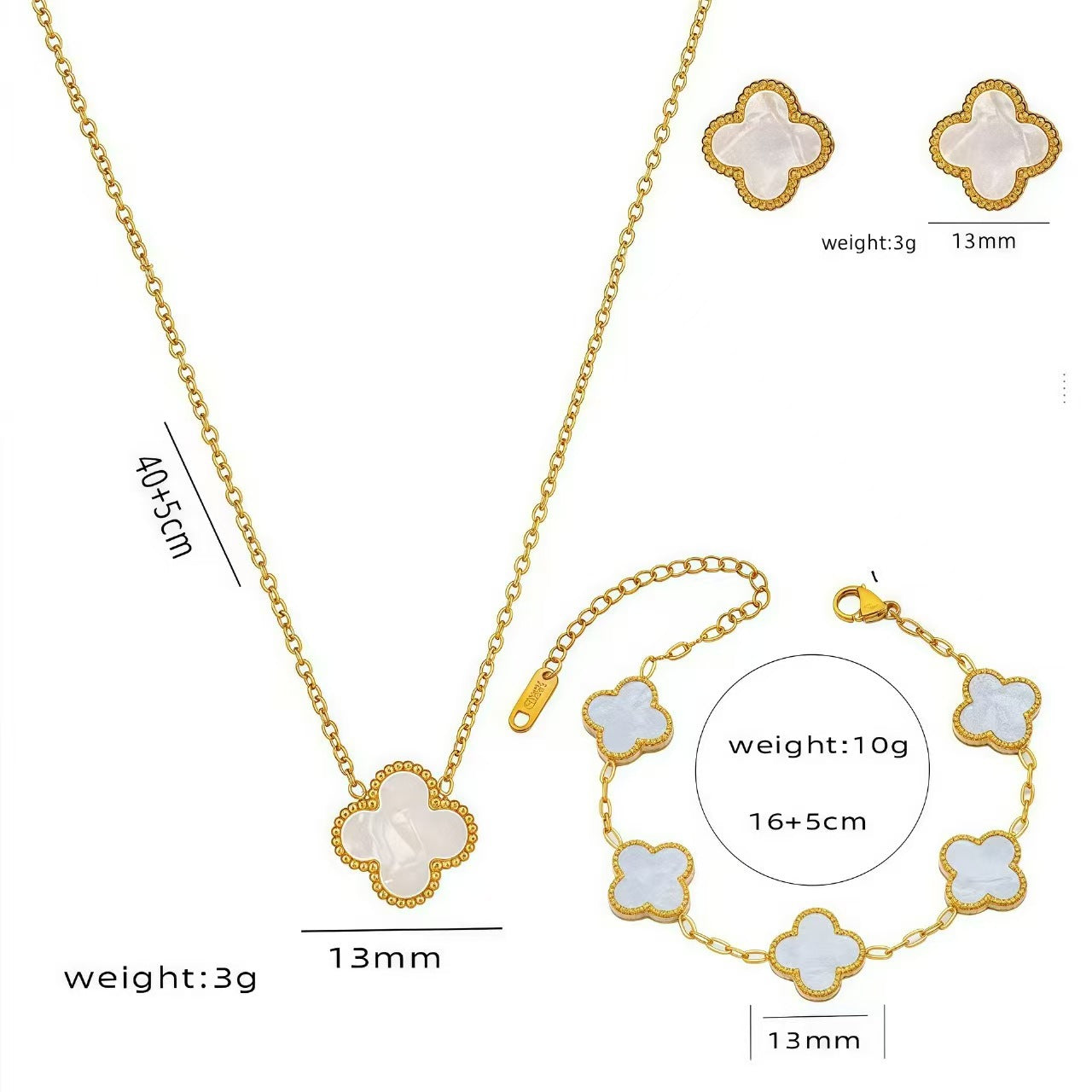 13mm double-sided clover set necklace bracelet women's set