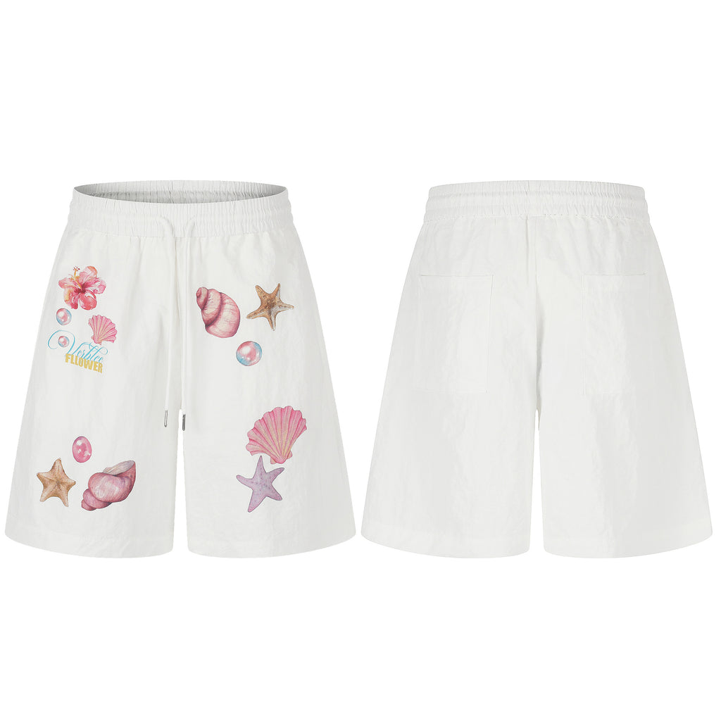 Shell Print Quick-Dry Shorts , Loose Fit Versatile Cool-Feeling Casual Five-Panel Pants