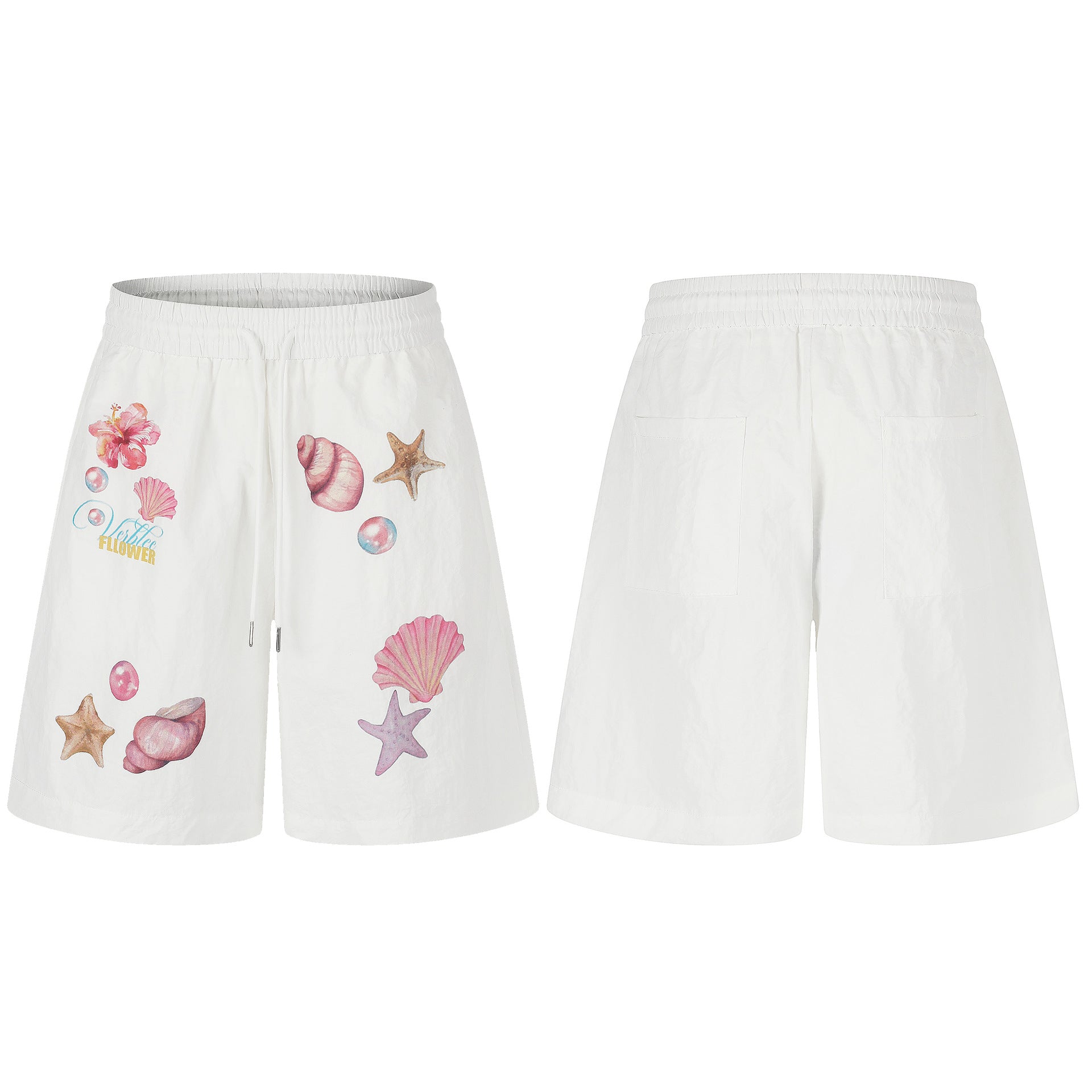 Shell Print Quick-Dry Shorts , Loose Fit Versatile Cool-Feeling Casual Five-Panel Pants