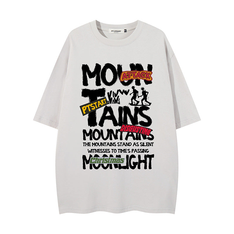 Graffiti letter printed short sleeved shirt