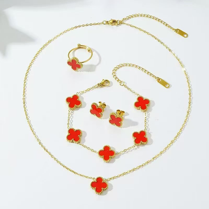 13mm double-sided clover set necklace bracelet women's set