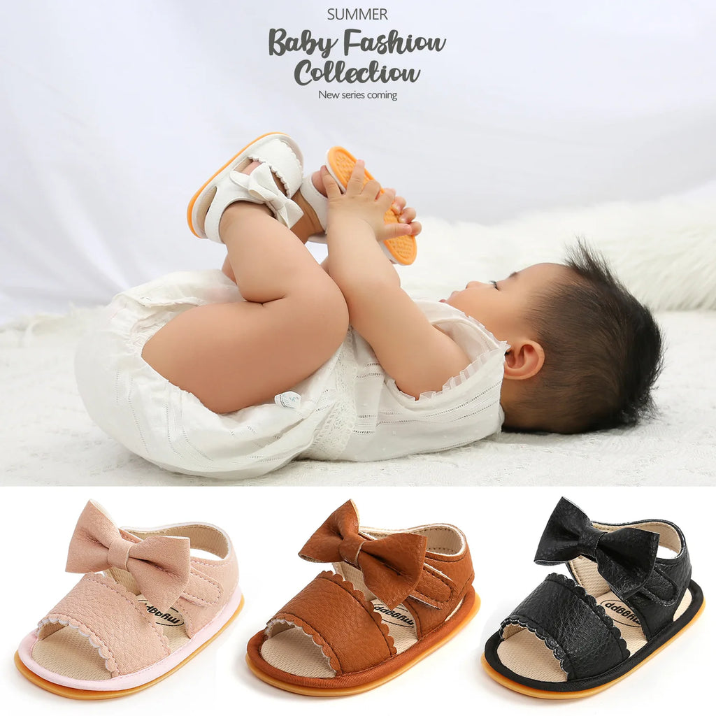 Meckior Baby Shoes Summer Baby Boy Girl Shoes Toddler Flats Sandals Soft Rubber Sole Anti-Slip Bowknot Crib First Walker Shoes