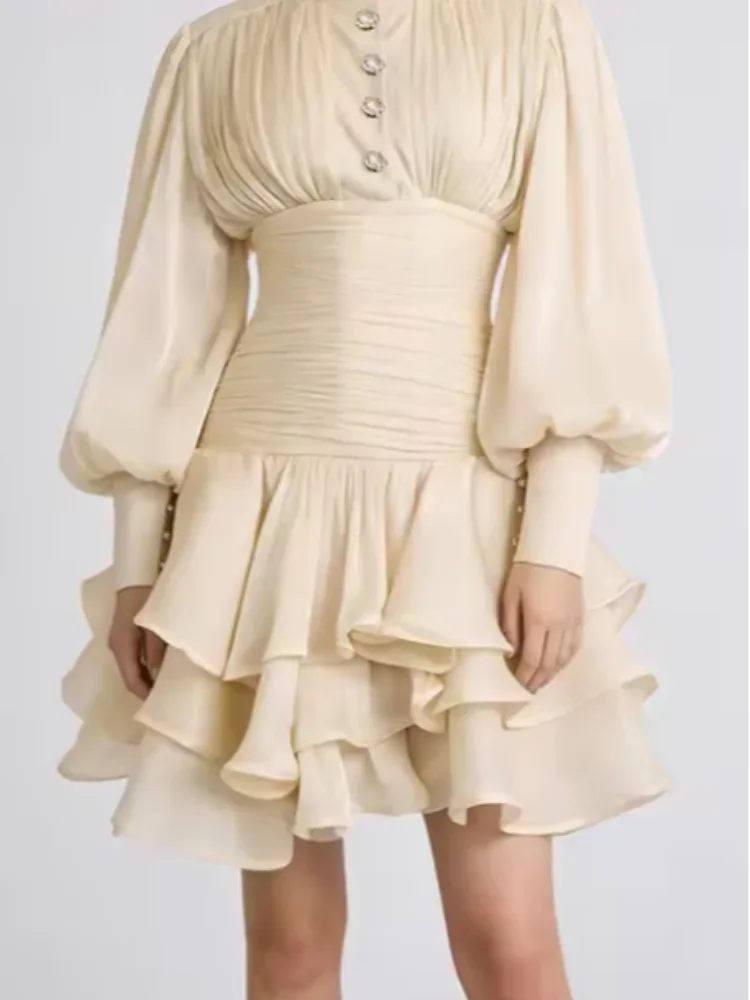 Elegant High Collar Ruffled Mini Dress