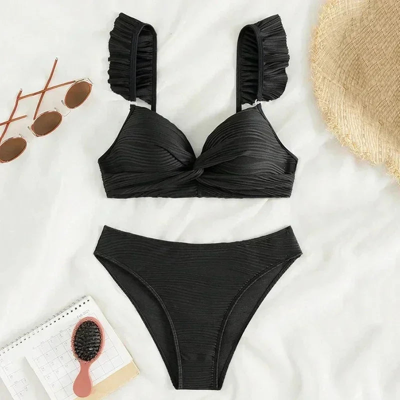 Beautiful Black Ribbed Bikini - Two Piece Set