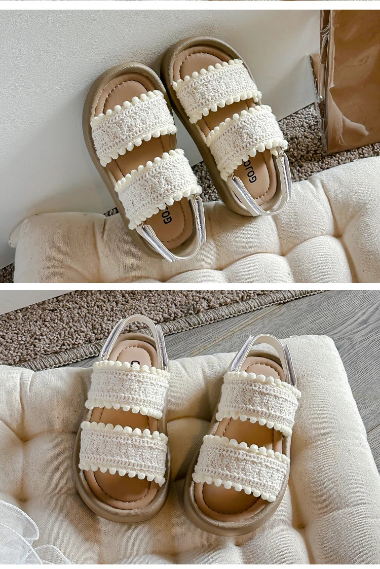 Kids Fashion Girls Sandals 2024 New Soft Ethnic French Wind Open-toe Cool Breatheable Princess Shoes Children Versatile Platform