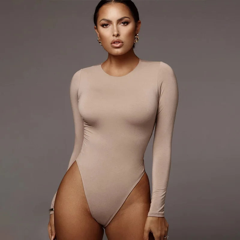 Women's Long Sleeve Solid Color Bodysuit
