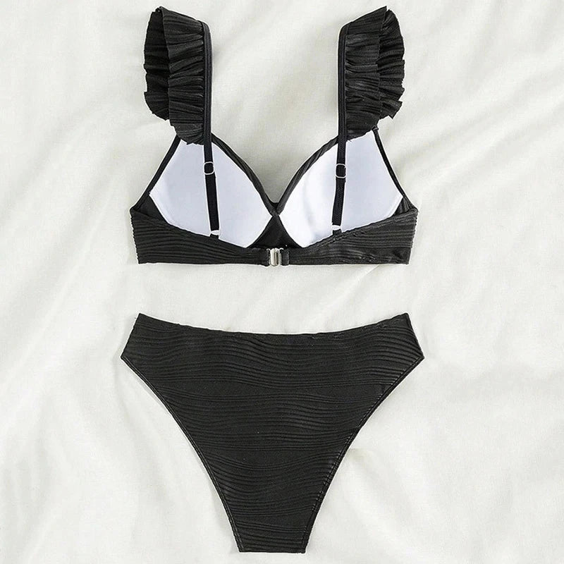 Beautiful Black Ribbed Bikini - Two Piece Set