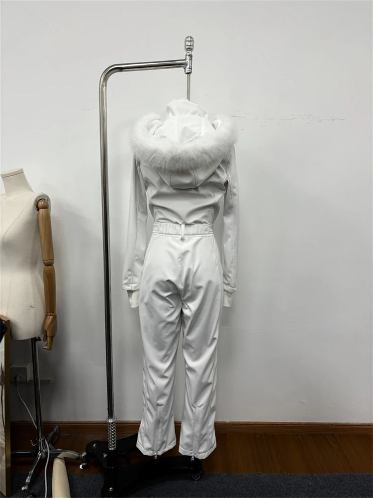 Women's Chic White Hooded Jumpsuit