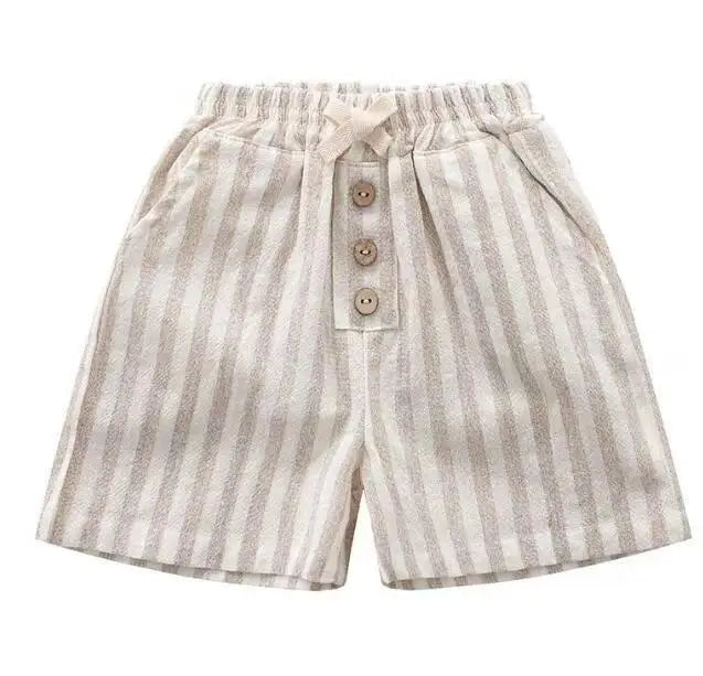 New 0-24M Baby Boys Stripe Shorts Vintage Linen Cotton Casual Buttons Pocket Design Baby Short Pants for Toddler Girls Clothing