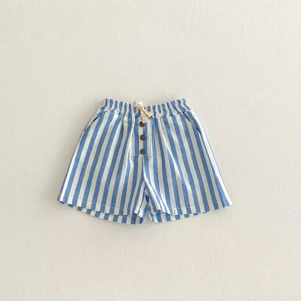 New 0-24M Baby Boys Stripe Shorts Vintage Linen Cotton Casual Buttons Pocket Design Baby Short Pants for Toddler Girls Clothing