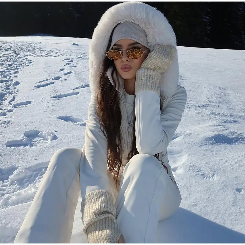 Women's Chic White Hooded Jumpsuit
