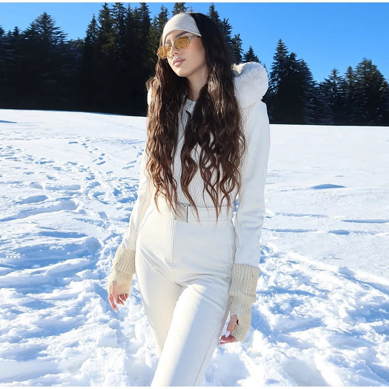 Women's Chic White Hooded Jumpsuit