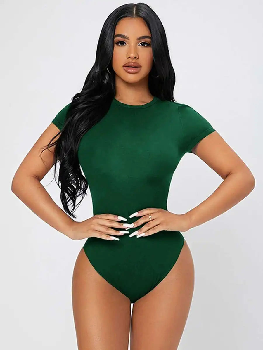 Women's Solid Short Sleeve Bodysuit