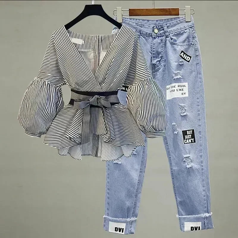Women's Striped V-Neck Shirt