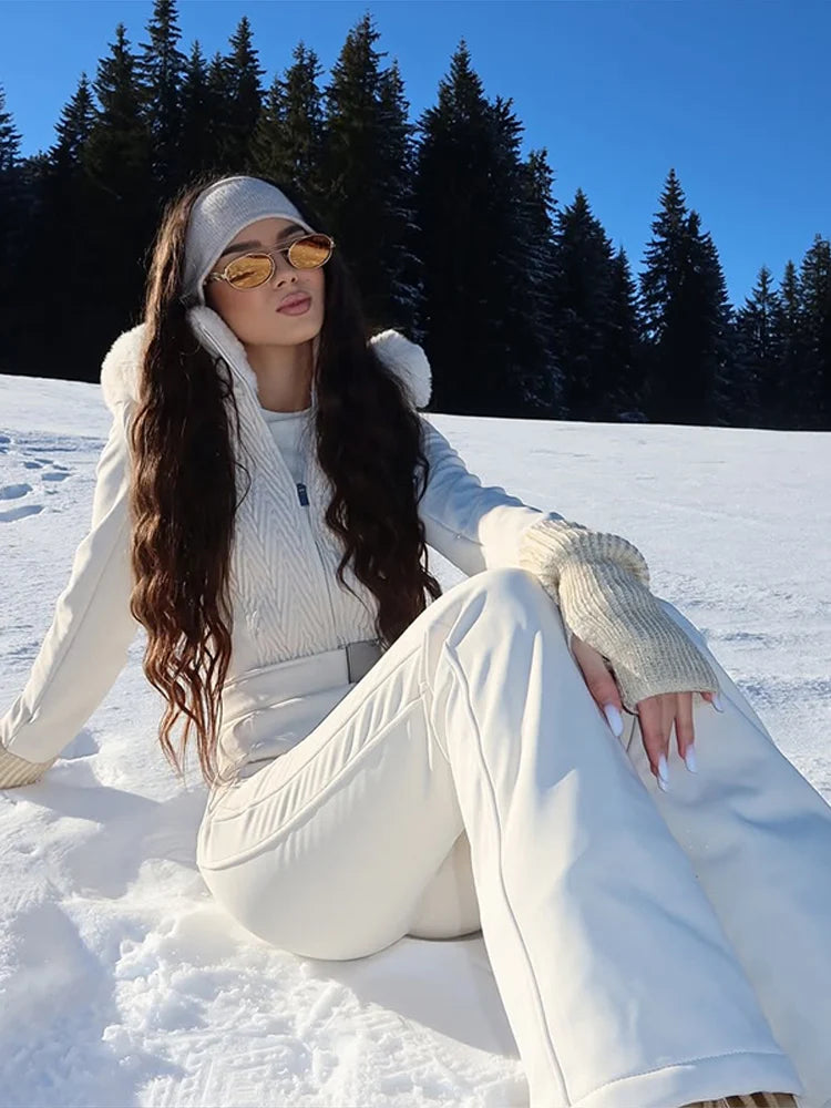 Women's Chic White Hooded Jumpsuit