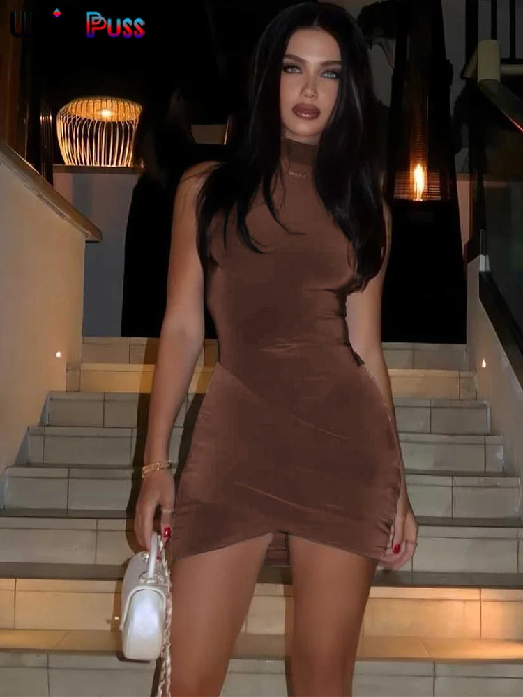 Elegant Sleeveless Cross Ruffle Mini Dress