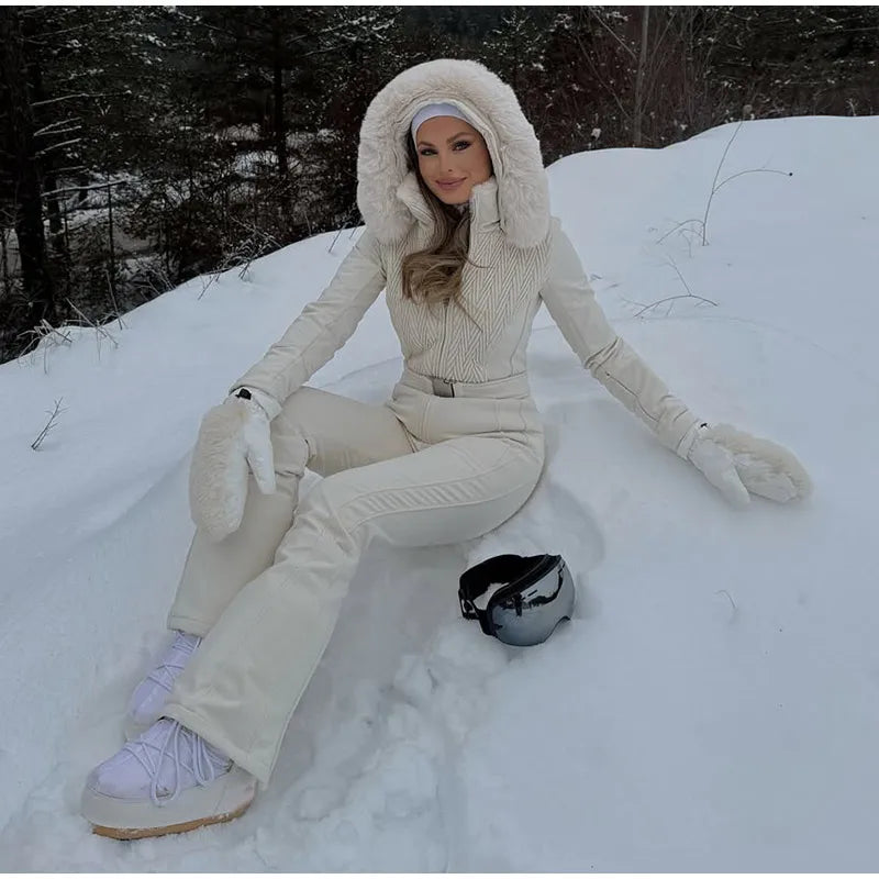 Women's Chic White Hooded Jumpsuit