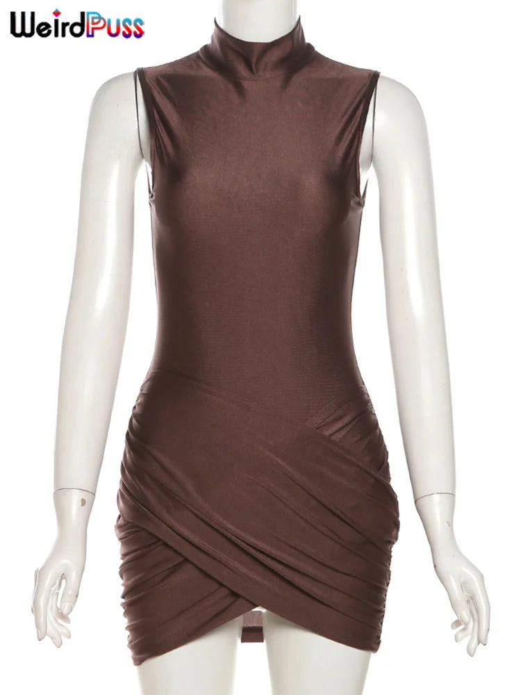 Elegant Sleeveless Cross Ruffle Mini Dress