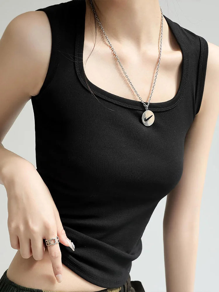 Women's Solid U-Neck Ribbed Sleeveless Tank Top
