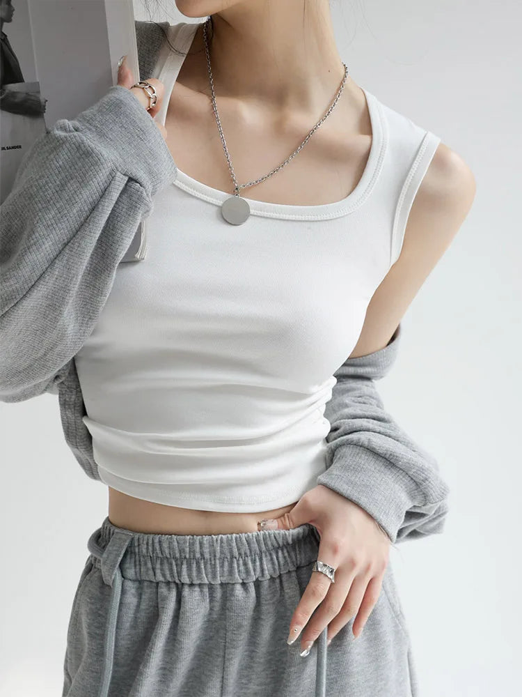 Women's Solid U-Neck Ribbed Sleeveless Tank Top