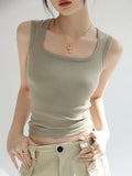 Women's Solid U-Neck Ribbed Sleeveless Tank Top