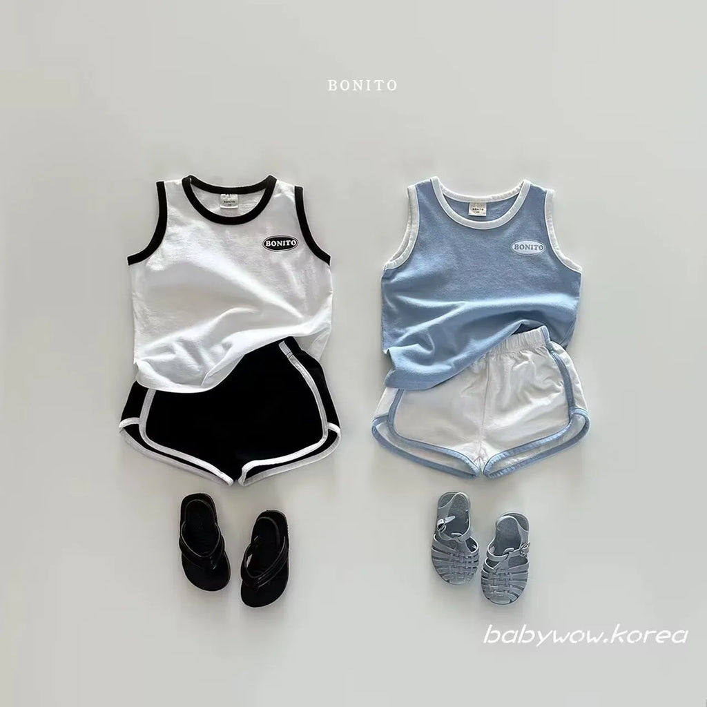 TZ24040 summer Korean version 2025 new baby pure cotton sports casual vest shorts two-piece set