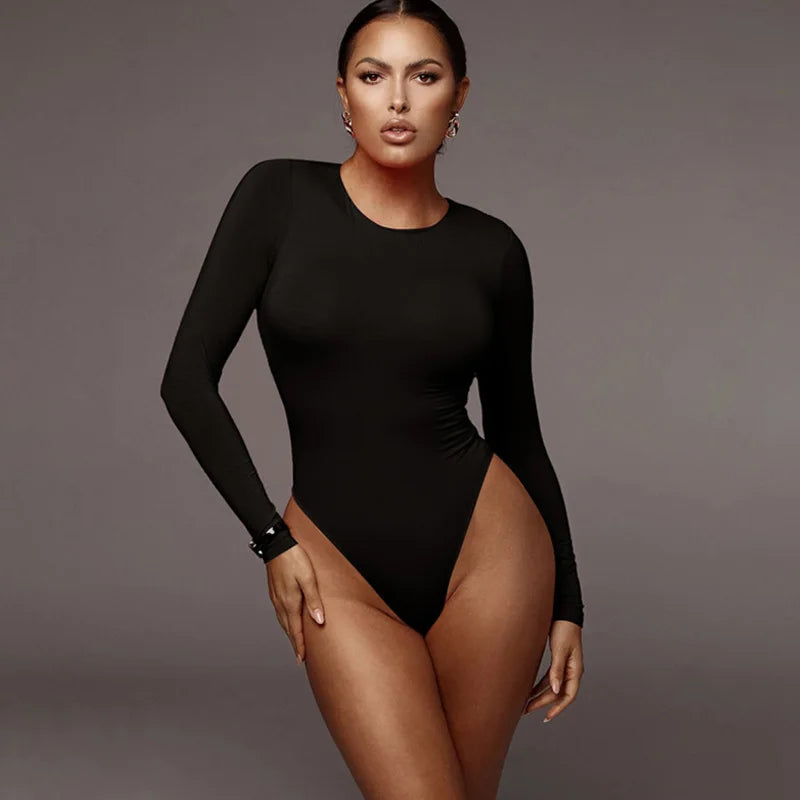 Women's Long Sleeve Solid Color Bodysuit