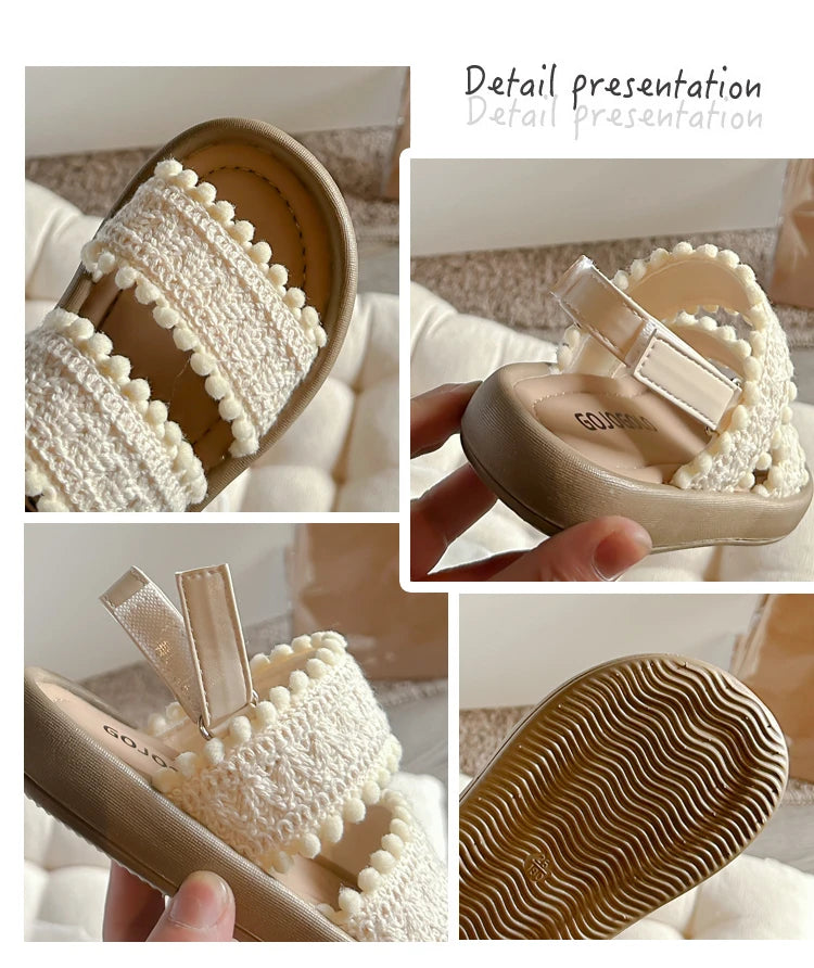 Kids Fashion Girls Sandals 2024 New Soft Ethnic French Wind Open-toe Cool Breatheable Princess Shoes Children Versatile Platform