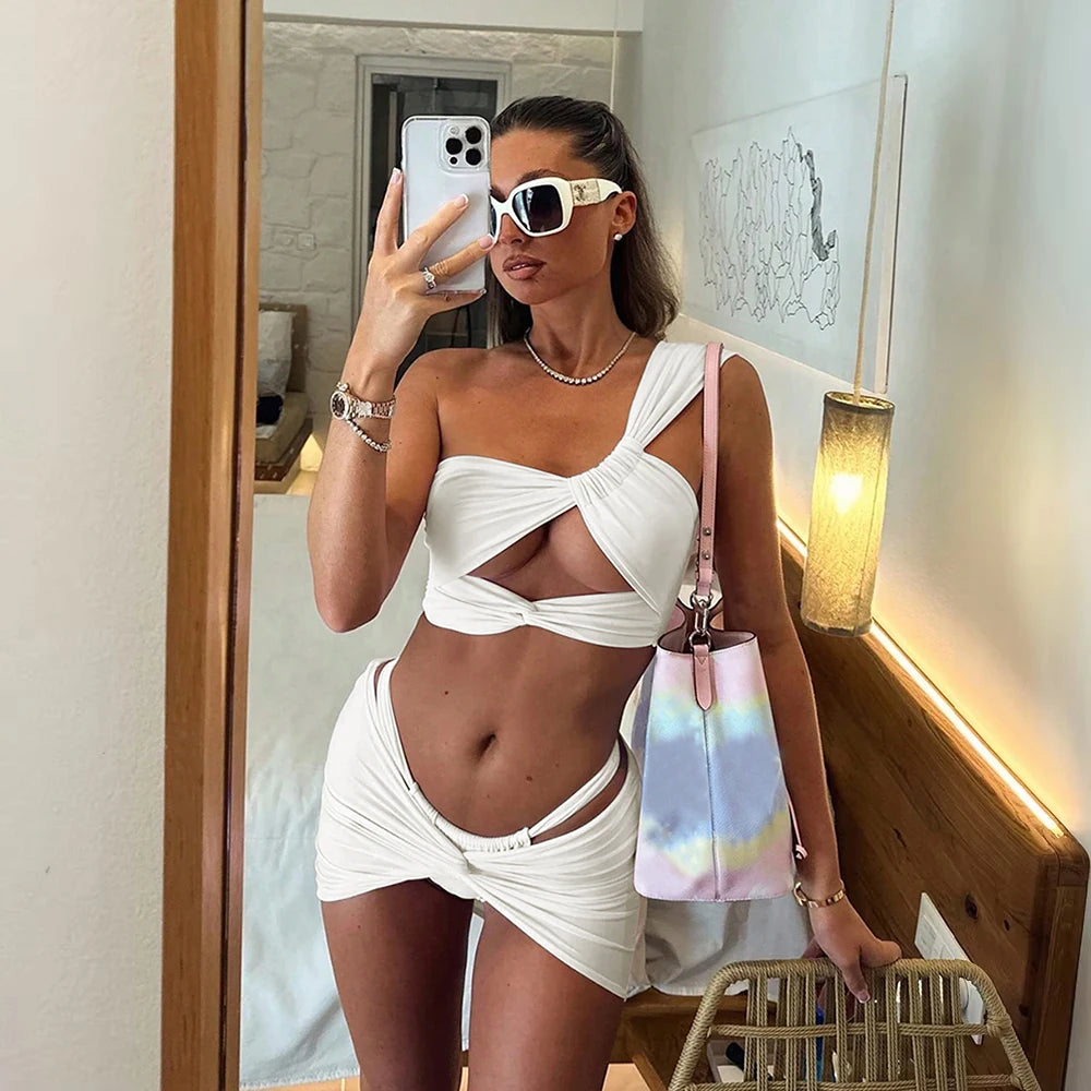 3 Pieces Sexy Bikini One Shoulder Bikini Set Women Swimsuit Female Swimwear 2026 Cover-Ups Bathing Suit Beachwear Biquini