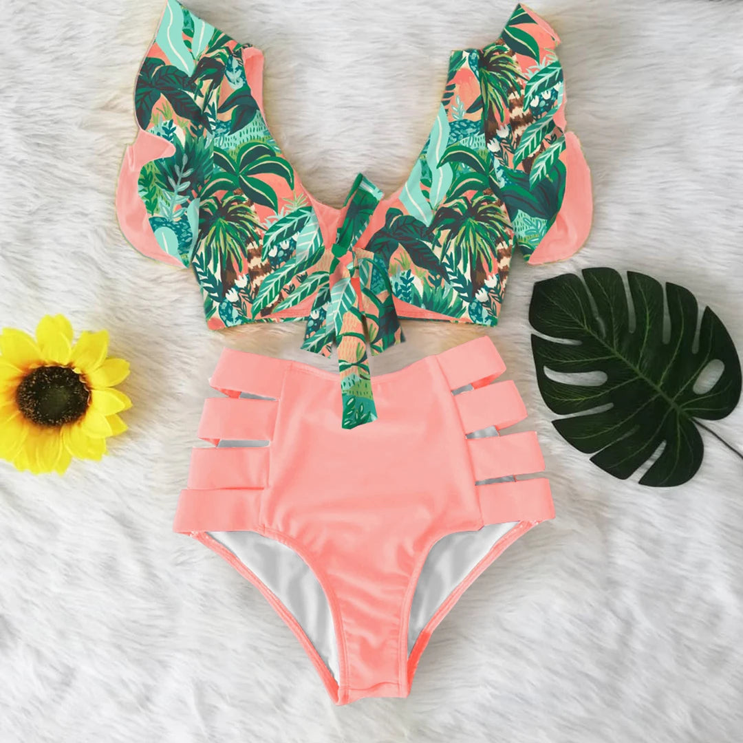 High Waist Ruffled Sexy Bikini Set