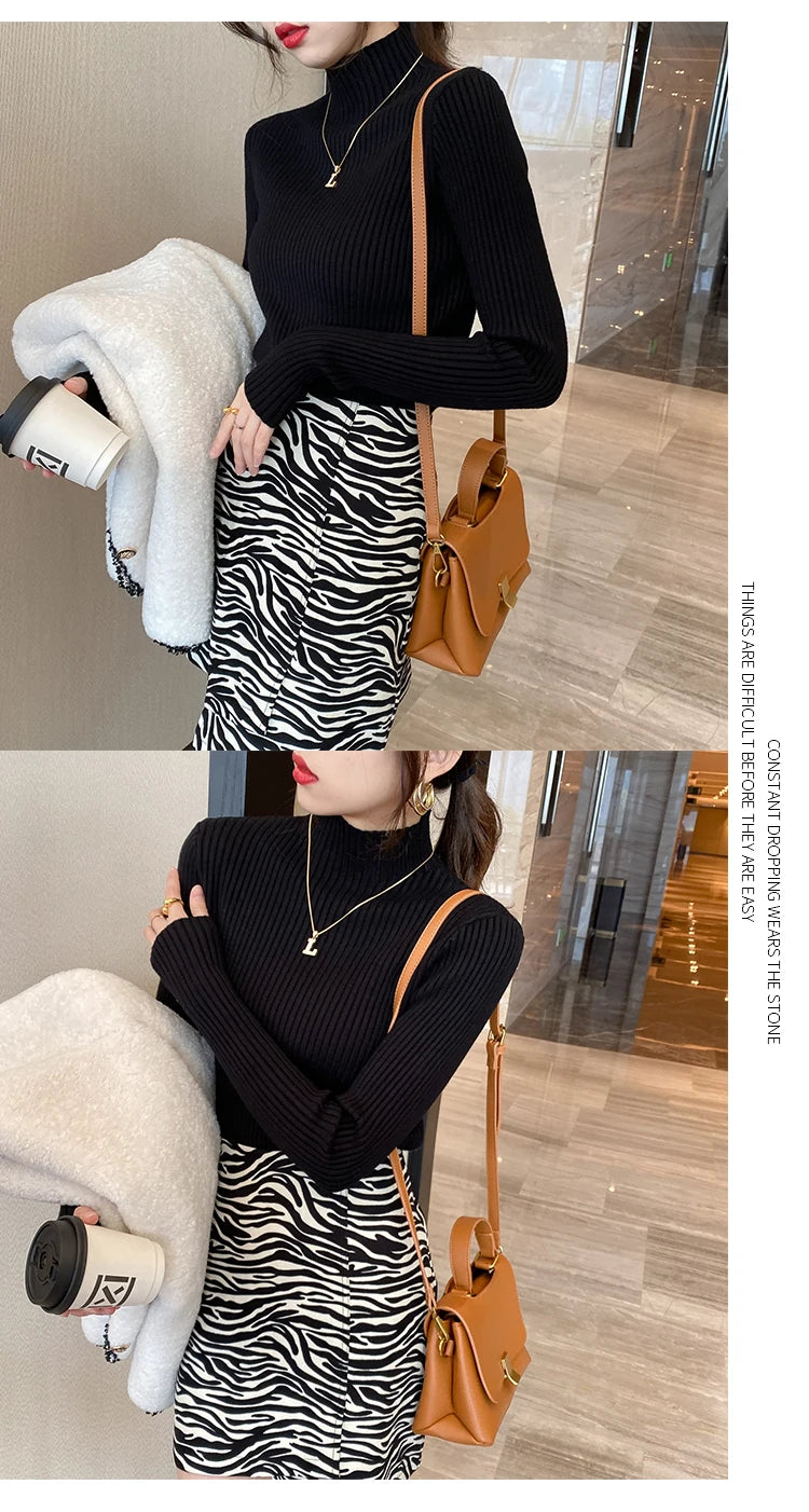 Winter Long Sleeve Mock Neck Knitted Women Sweater Pullover Slim Knit Sweater Women Tops Blusas Mujer De Moda 2024 Blusa J995