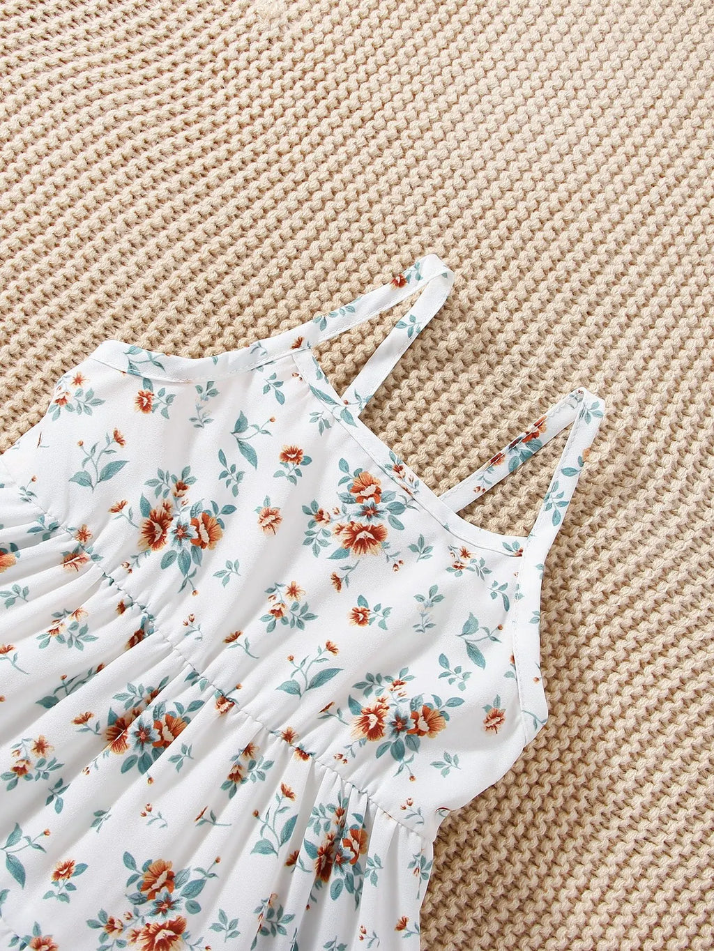 3pieces Four Seasons Leisure Travel Vacation Comfortable Denim Long Sleeve + Floral Dress Set With Halter Sweet Fashion