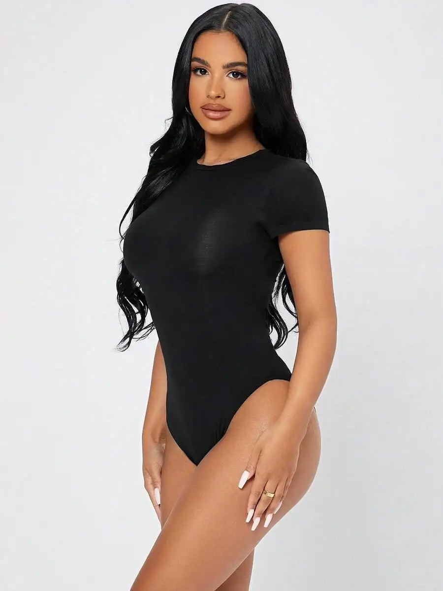Women's Solid Short Sleeve Bodysuit