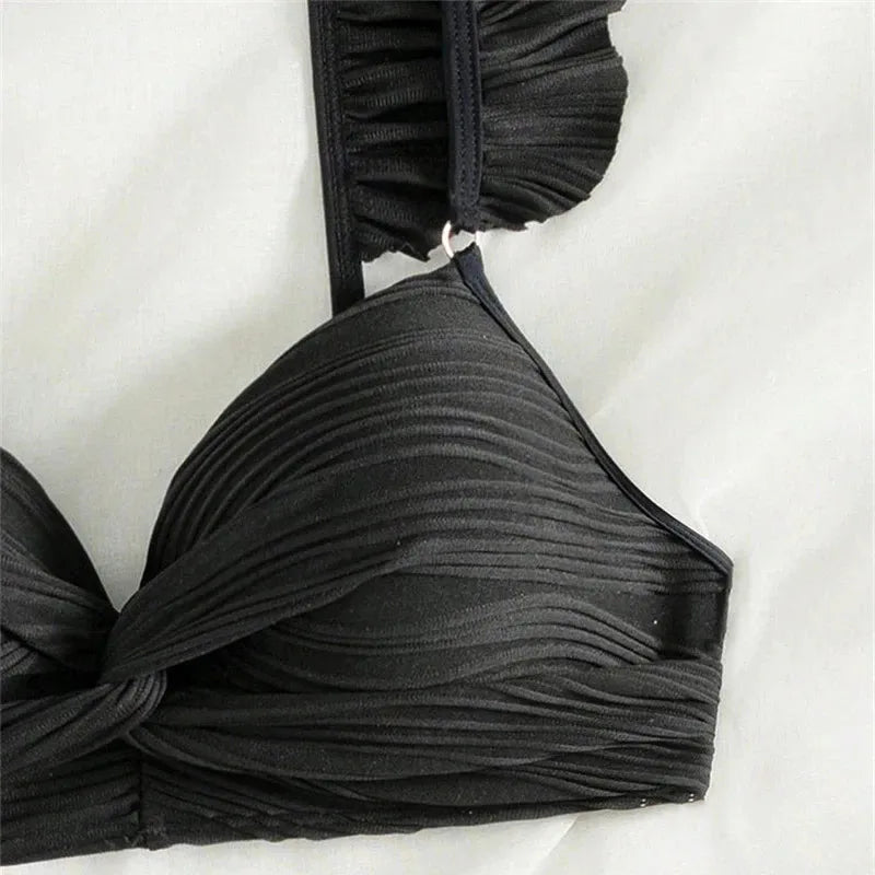 Beautiful Black Ribbed Bikini - Two Piece Set