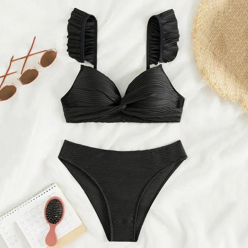Beautiful Black Ribbed Bikini - Two Piece Set