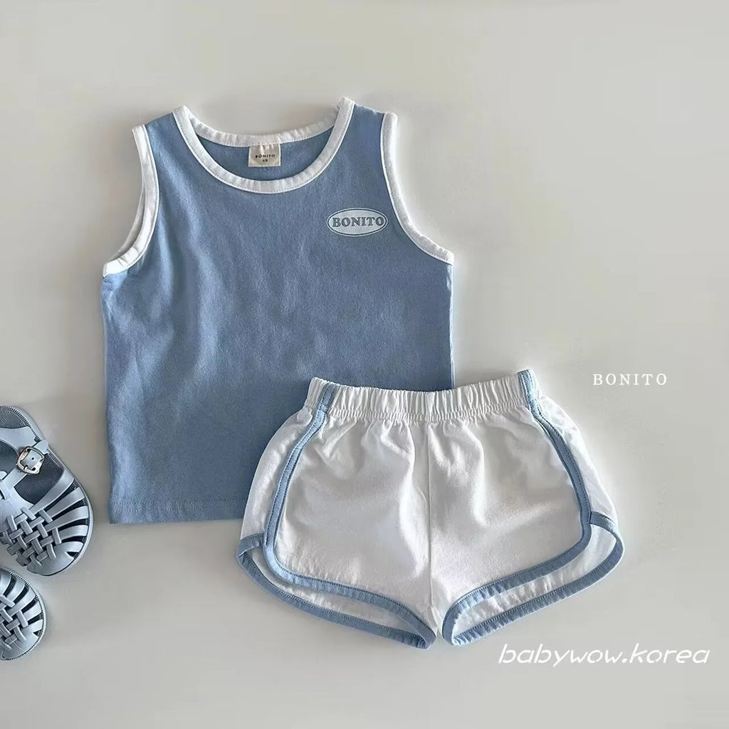 TZ24040 summer Korean version 2025 new baby pure cotton sports casual vest shorts two-piece set
