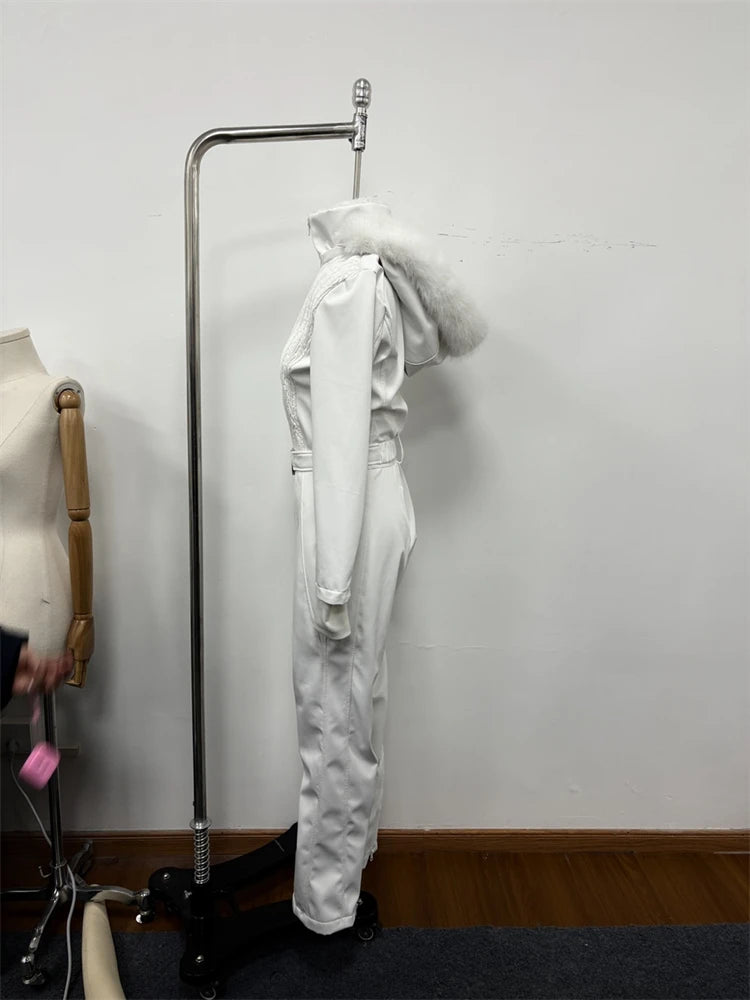 Women's Chic White Hooded Jumpsuit