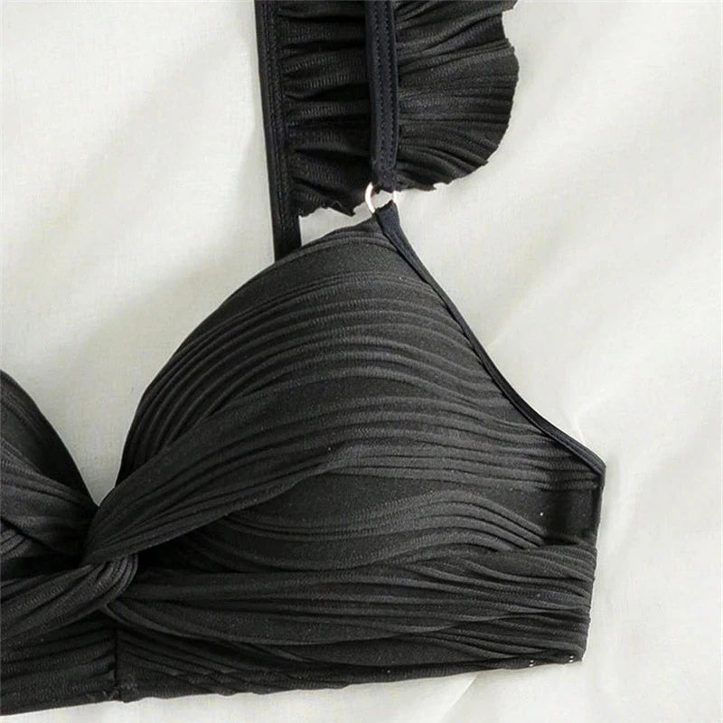 Beautiful Black Ribbed Bikini - Two Piece Set