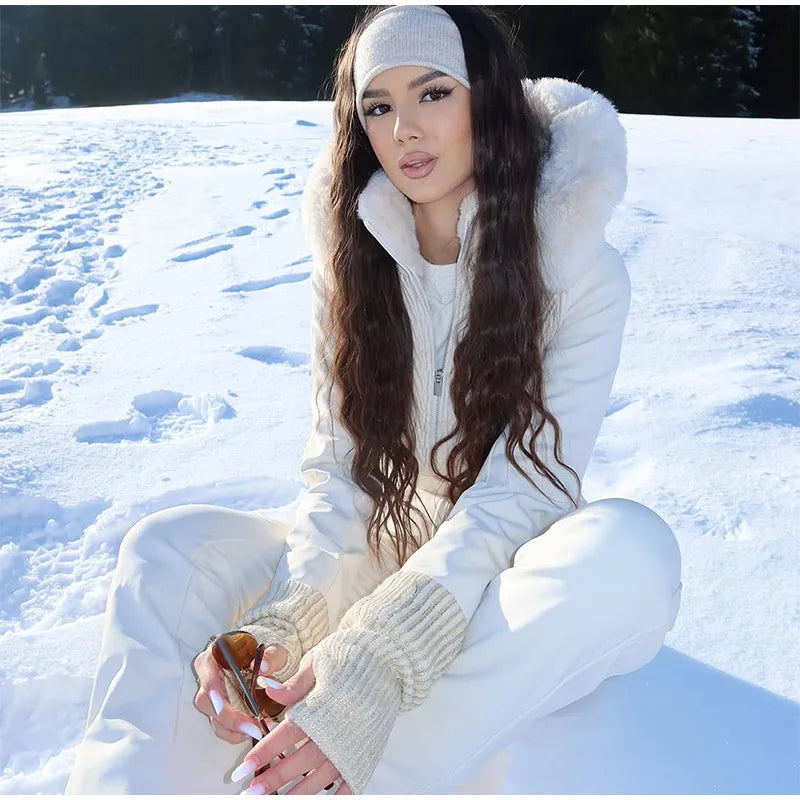 Women's Chic White Hooded Jumpsuit