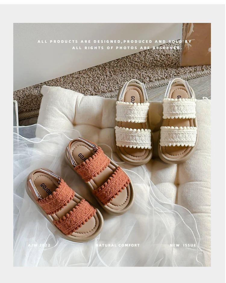 Kids Fashion Girls Sandals 2024 New Soft Ethnic French Wind Open-toe Cool Breatheable Princess Shoes Children Versatile Platform