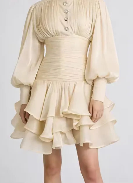 Elegant High Collar Ruffled Mini Dress