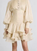 Elegant High Collar Ruffled Mini Dress
