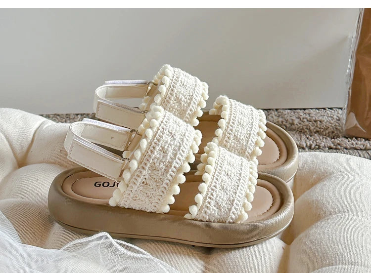 Kids Fashion Girls Sandals 2024 New Soft Ethnic French Wind Open-toe Cool Breatheable Princess Shoes Children Versatile Platform