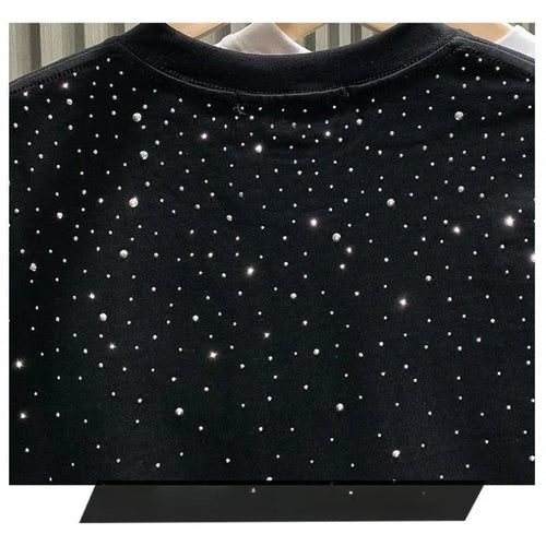 Summer Men Clothing Summer Rhinestone Rivet T-shirt Round Neck Casual T-shirt Korean Version Men's Short Sleeves Tee